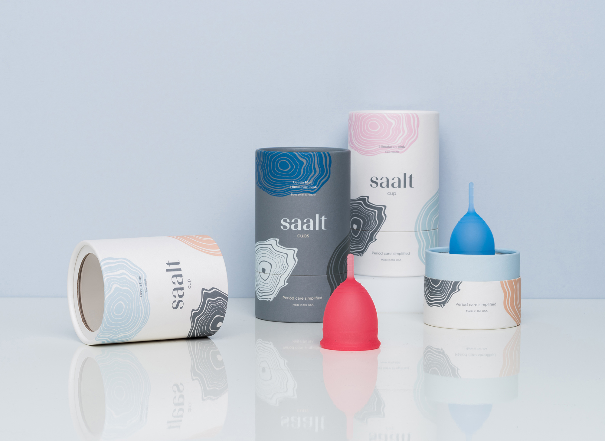 Saalt tube packaging and menstrual cups